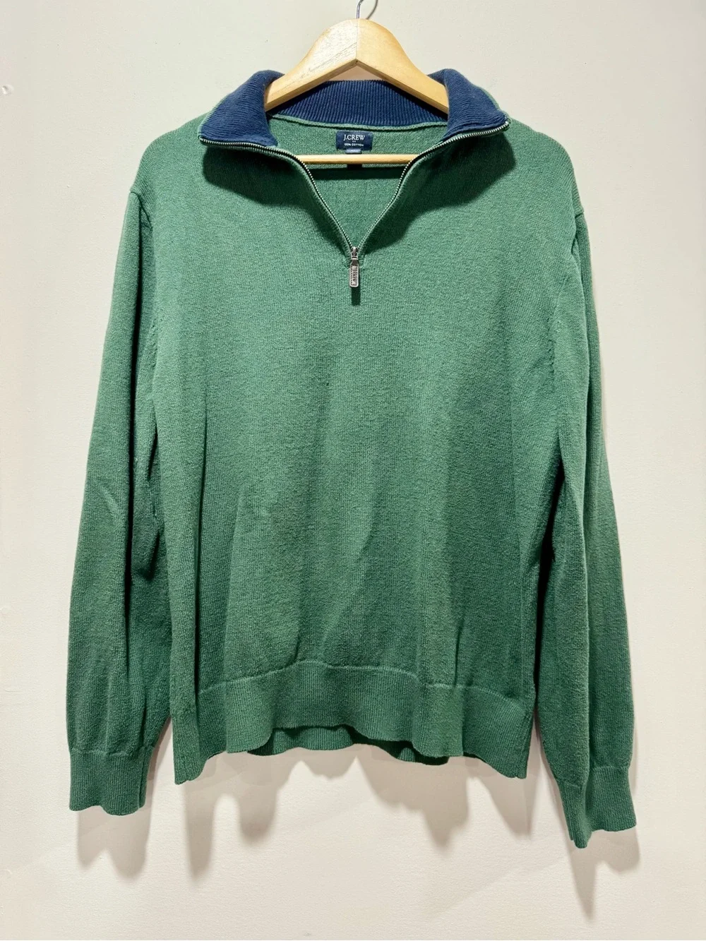 J.Crew Green 100% Cotton Quarter-Zip Mock Neck Pullover Sweater Size Men's XL